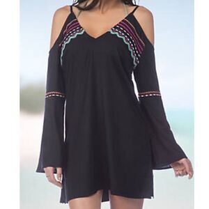 La Blanca Cold Shoulder Black Embroidered Cover Up